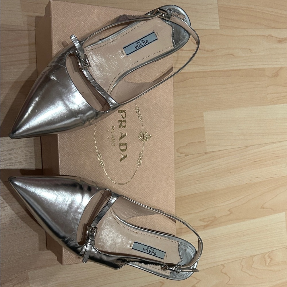 Prada Metallic Silver Flats